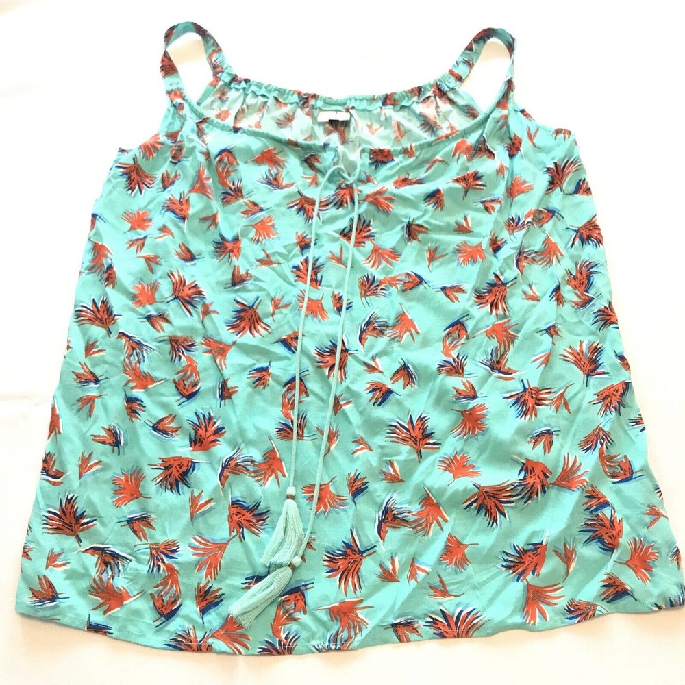 Cabi #5230 Women's Tassel Tank Turquoise Blue Top Palm Print Size Small